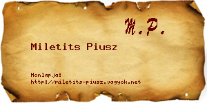 Miletits Piusz névjegykártya